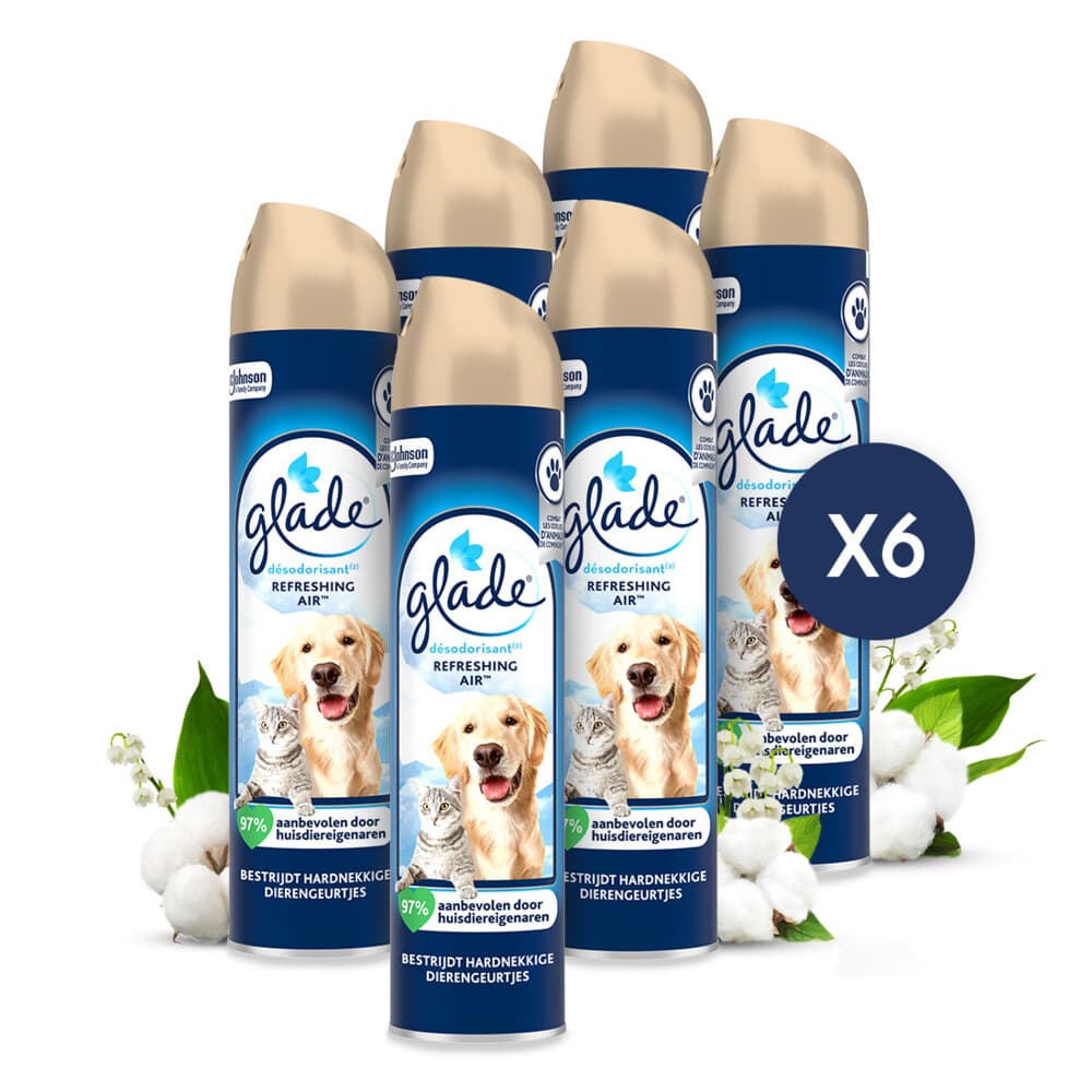 6x Glade Luchtverfrisser Refreshing Air tegen Huisdierengeurtjes 300 ml