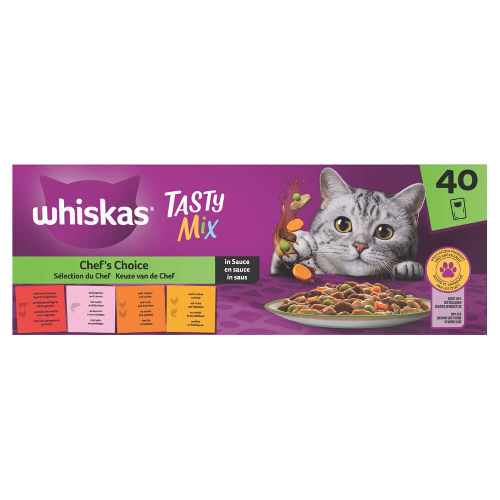 Whiskas Adult 1+ Saus Selectie Van De Chef Maaltijdzakjes Kattenvoer Nat Multipack 40 x 85 gr