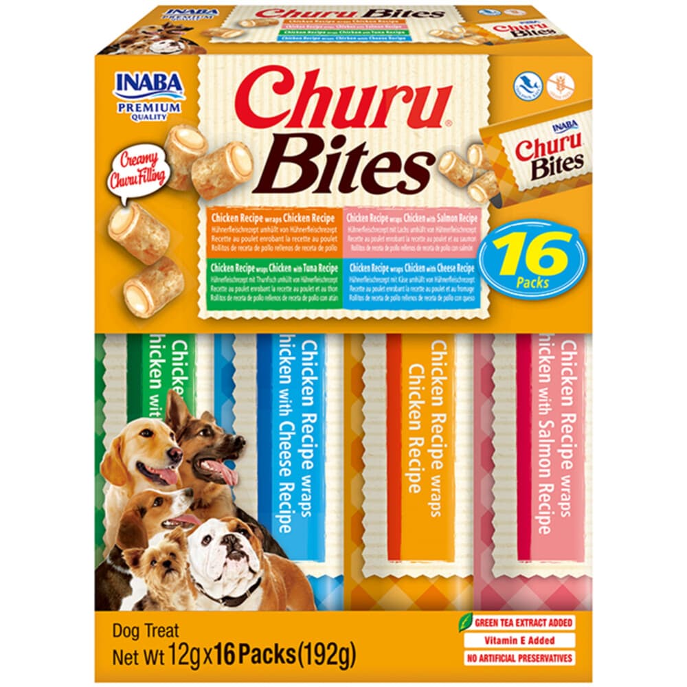 Inaba Churu Bites Hondensnack Multipack Chicken&Salmon&Tuna&Cheese 16 x 12 gr