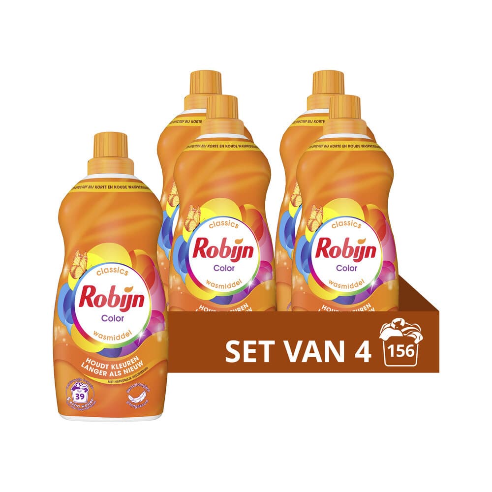 4x Robijn Klein&Krachtig Wasmiddel Color 39 Wasbeurten 1,19 liter