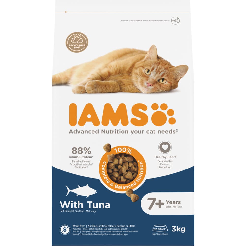 3x IAMS Cat Senior 7+ Kattenvoer Tuna 3 kg