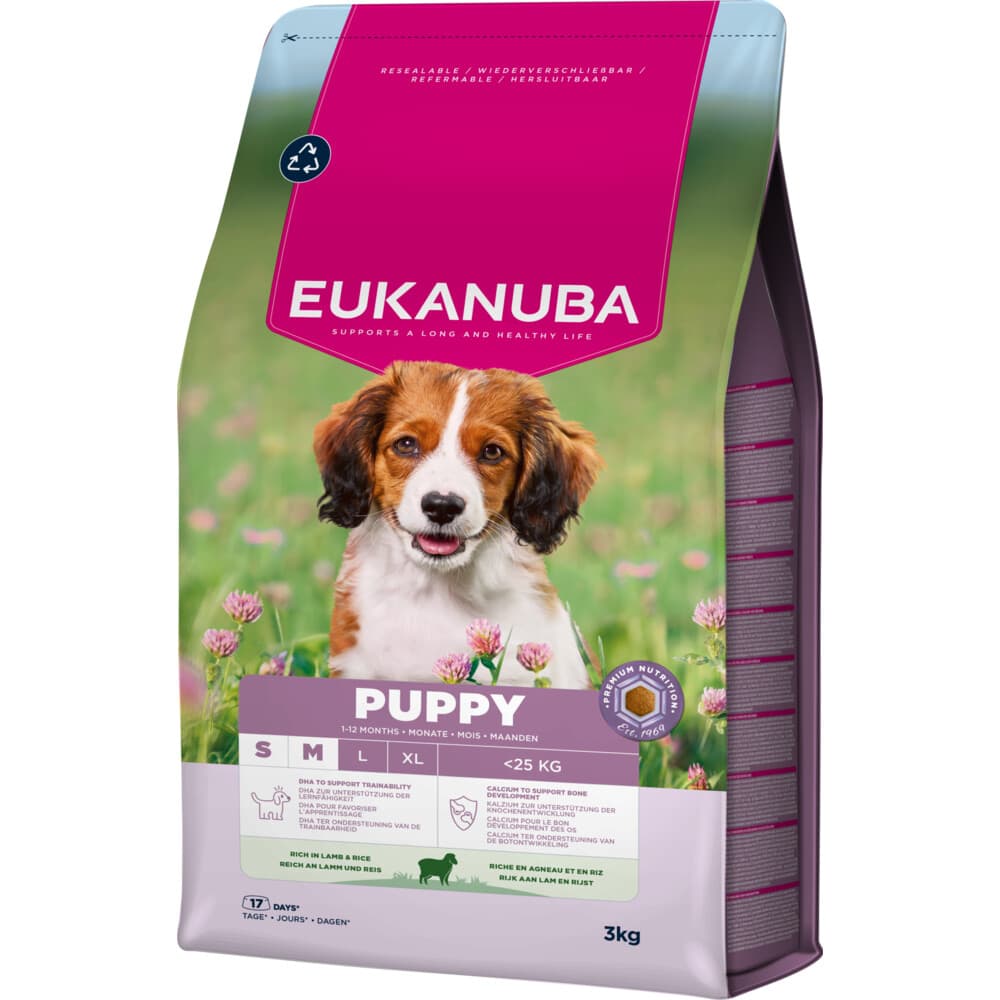 3x Eukanuba Life Care Dog Puppy&Junior Small/Medium Hondenvoer Lamb&Rice 3 kg