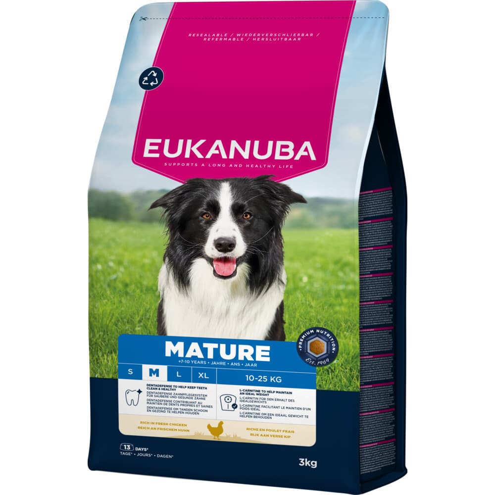 3x Eukanuba Life Care Dog Mature Medium Hondenvoer Chicken 3 kg