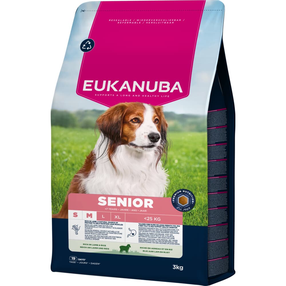 3x Eukanuba Life Care Dog Senior Small/Medium Hondenvoer Lamb&Rice 3 kg