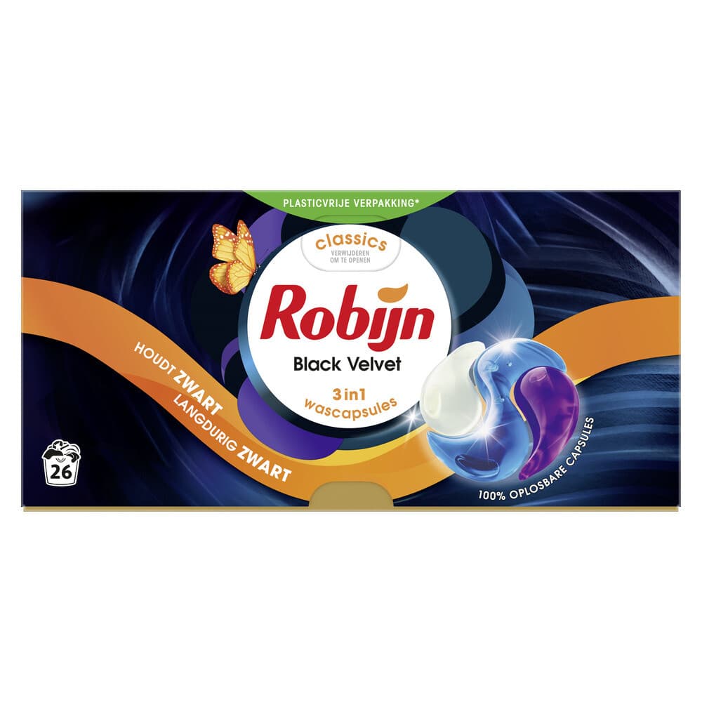 2+1 gratis: Robijn Wascapsules 3-in1 Black Velvet 26 stuks