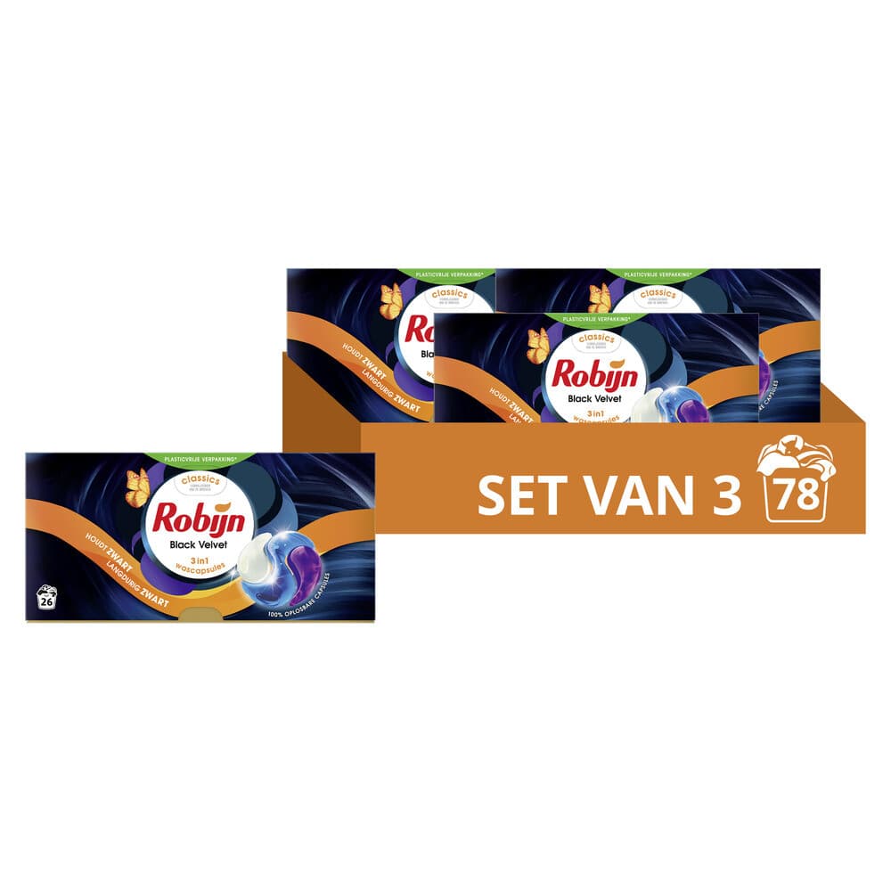 3x Robijn Wascapsules 3-in1 Black Velvet 26 stuks