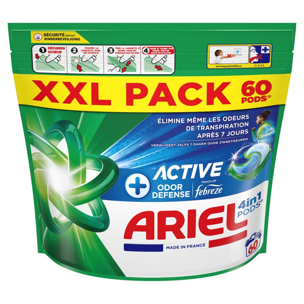 2+3 gratis: Ariel 4in1 Wasmiddel Pods Actieve Geurbestrijding 60 stuks
