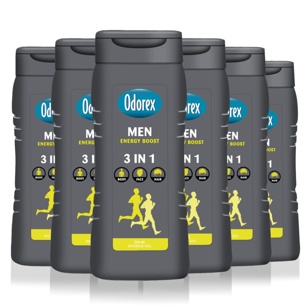 6x Odorex Douchegel For Men 3-in-1 Energy Boost 300 ml