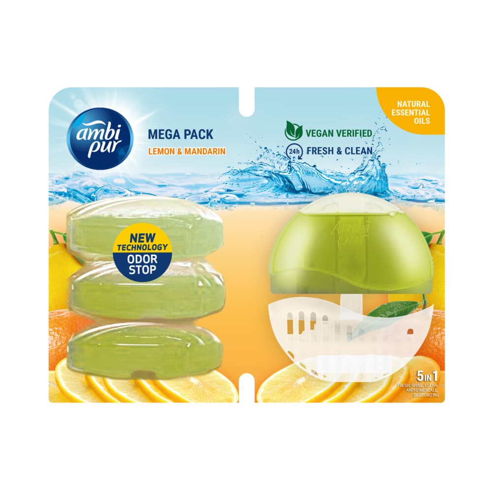 3+2 gratis: Ambi Pur Toiletblok Mega Pakket Lemon&Mandarine 220ml