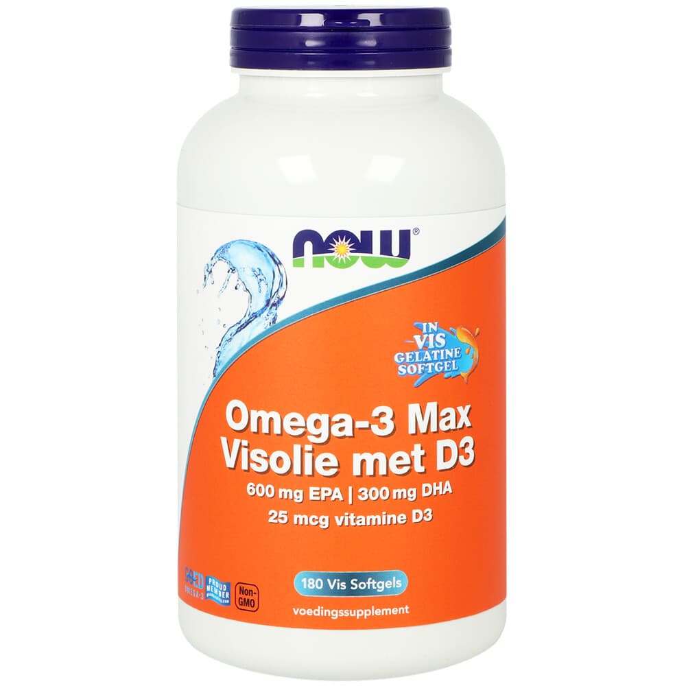 Gratis Verzending: NOW Omega 3 Max Visolie met D3 600mg EPA&300mg DHA 600mg EPA&300mg DHA 180 softgels