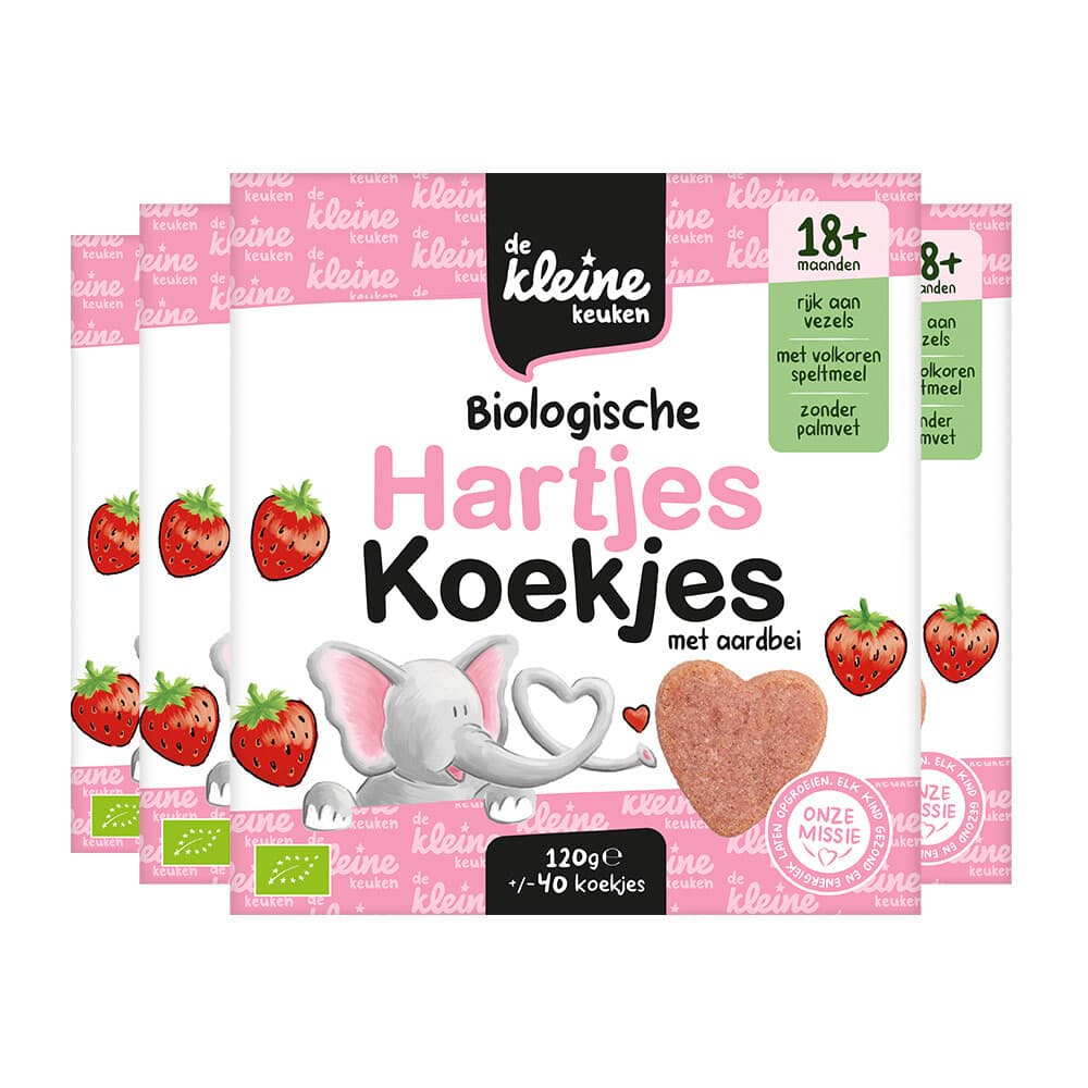 4x de Kleine Keuken Bio Hartjeskoekjes Aardbei 120 gr