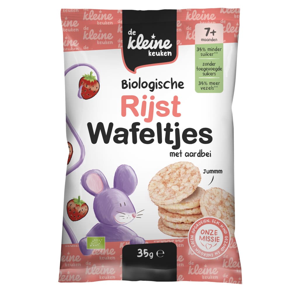 de Kleine Keuken Bio Rijstwafeltjes Aardbei 7+m 35 gr