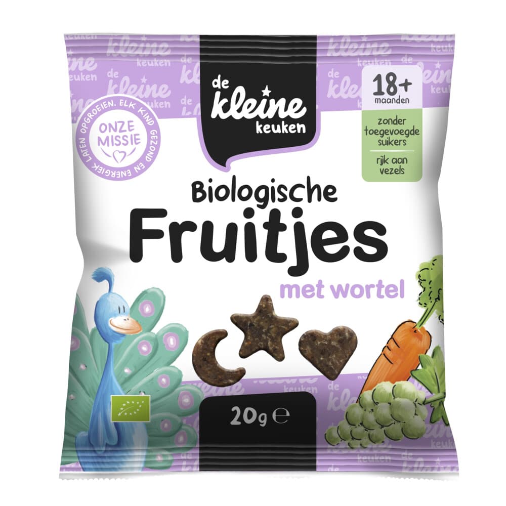 de Kleine Keuken Bio Fruitjes 18+m Wortel 20 gr