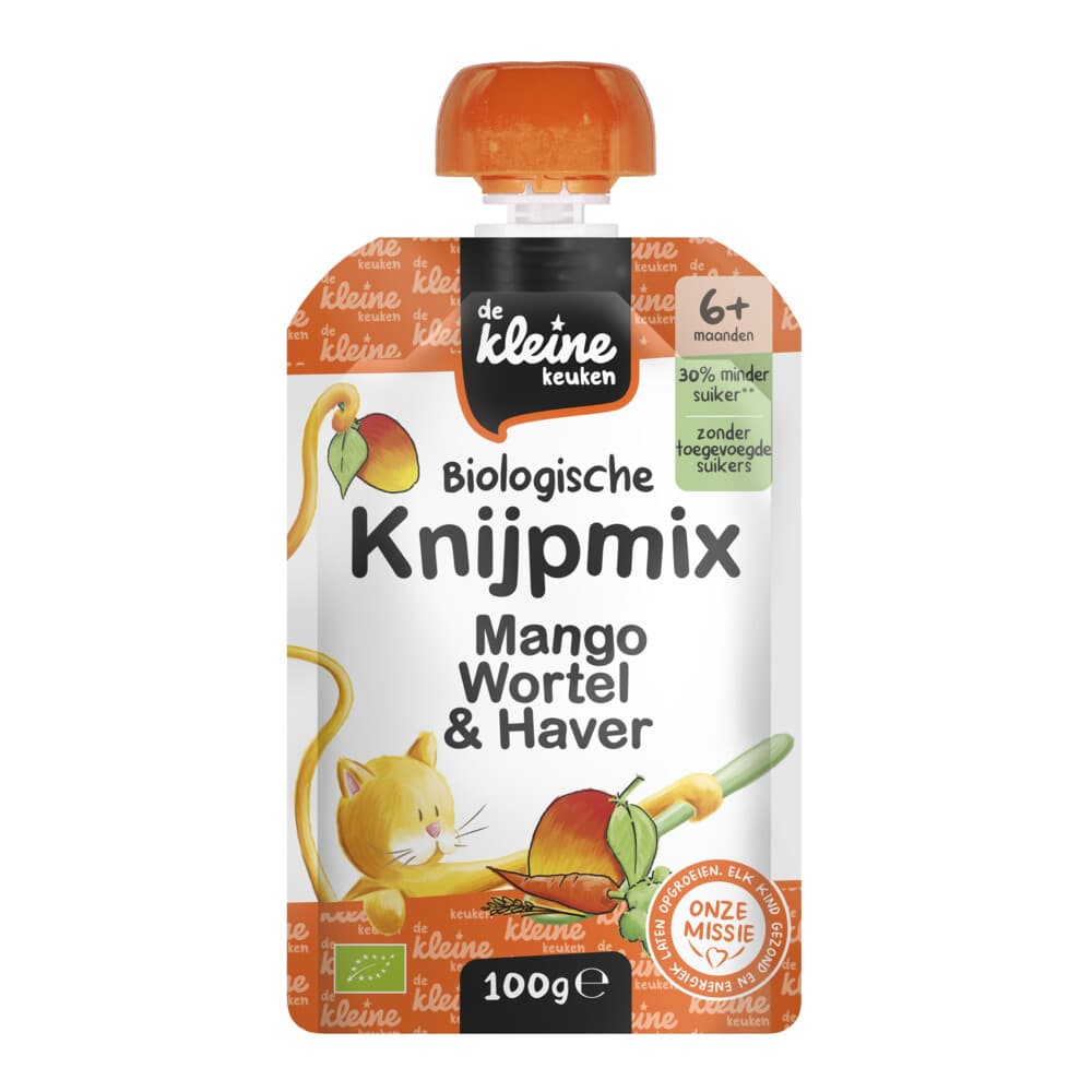 de Kleine Keuken Bio Knijpmix 6+m Mango Wortel Haver 100 gr