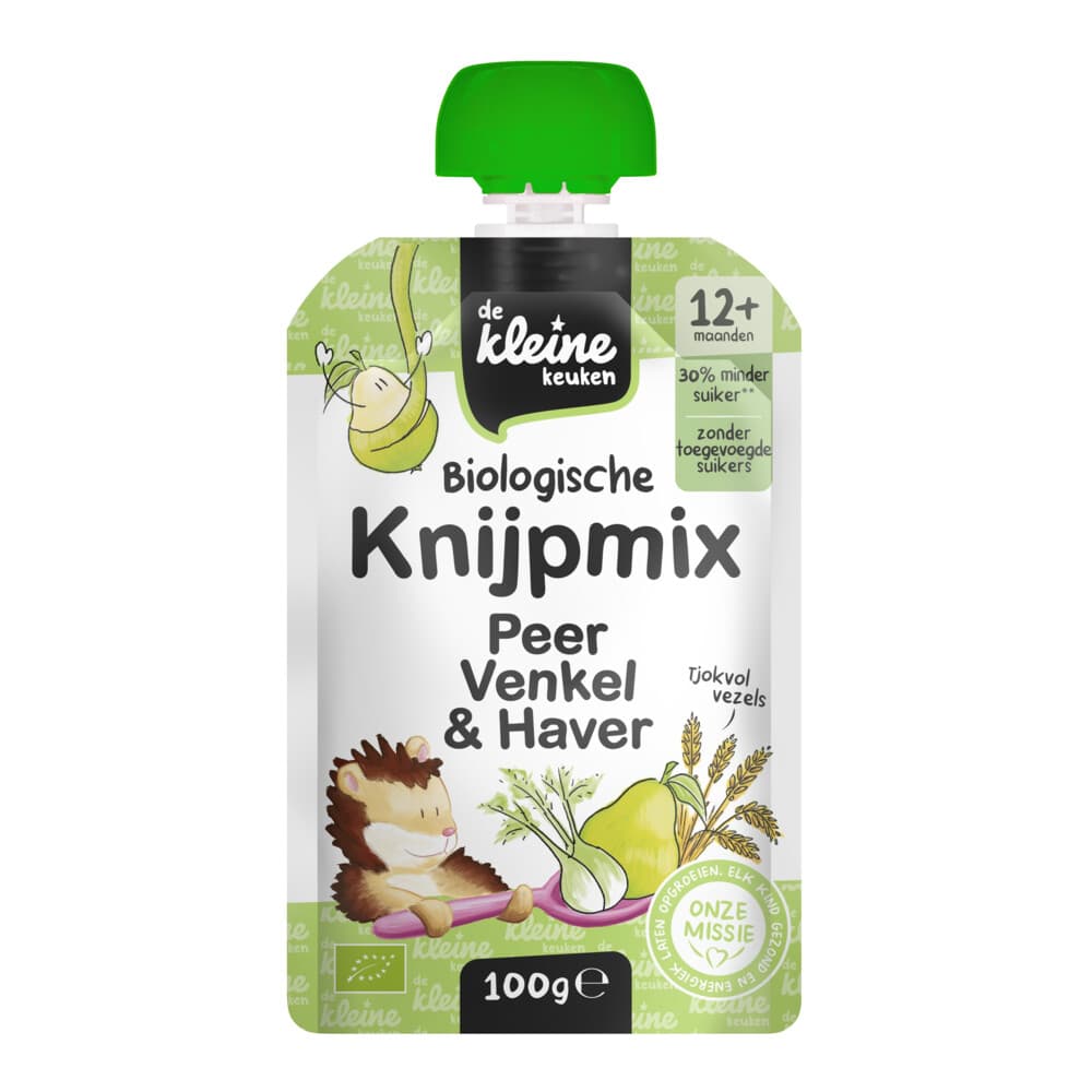 de Kleine Keuken Bio Knijpmix 12+m Peer Venkel Haver 100 gr