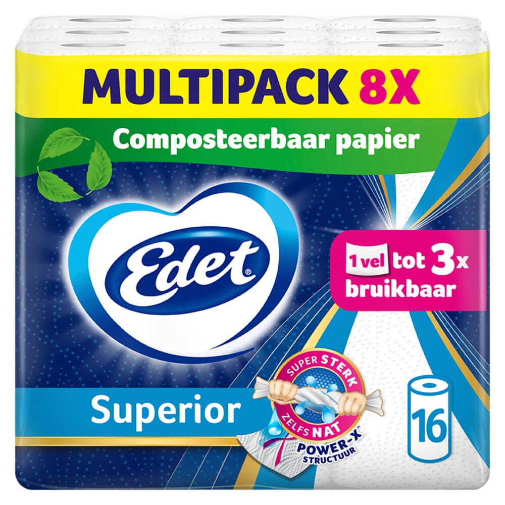 3+2 gratis: 8x Edet Superior Keukenpapier 2 stuks