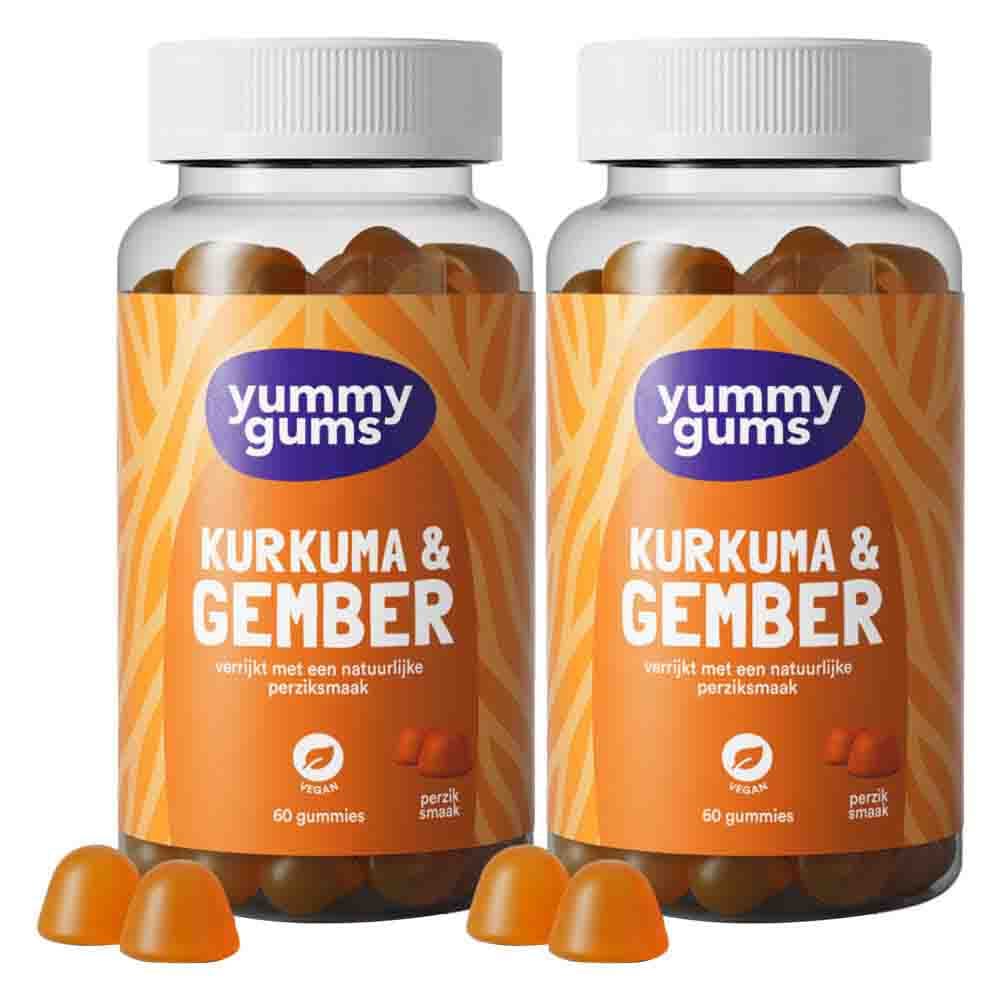 Gratis Verzending: 2x Yummygums Kurkuma Gember Gummies 60 stuks