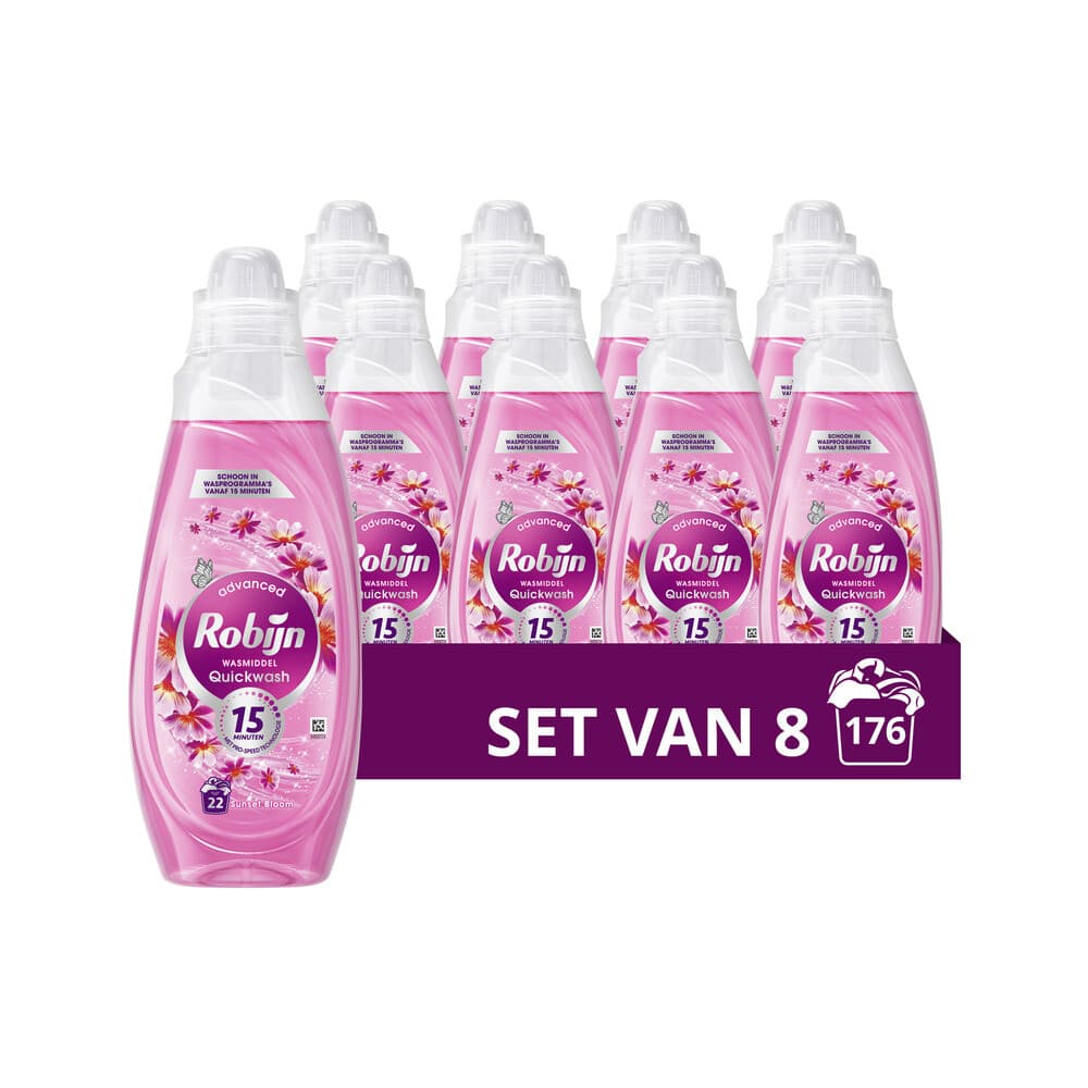 8x Robijn Advanced Quickwash Vloeibaar Wasmiddel Sunset Bloom 22 Wasbeurten 837 ml