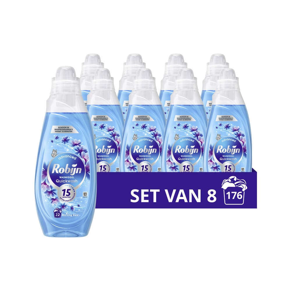 8x Robijn Advanced Quickwash Vloeibaar Wasmiddel Morning Dew 22 Wasbeurten 837 ml