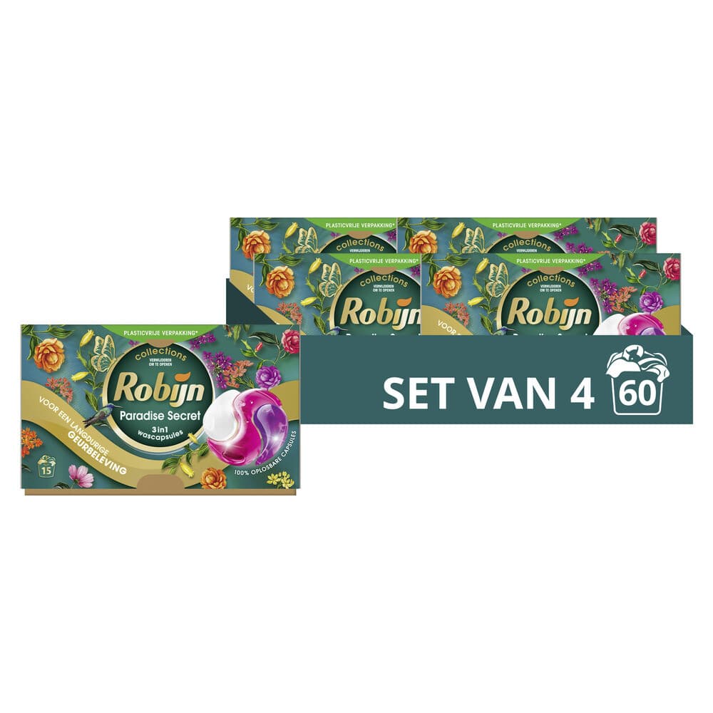 4x Robijn 3-in-1 Wascapsules Paradise Secret 15 stuks