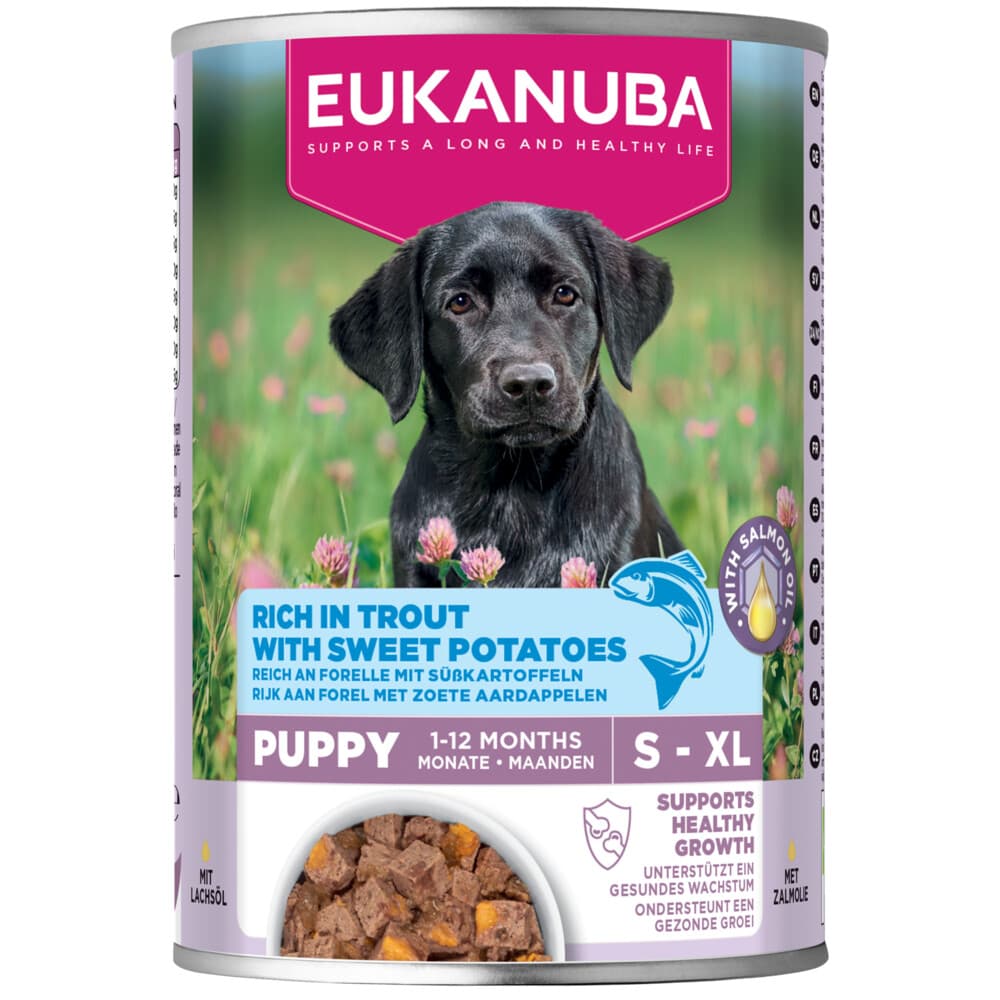 6x Eukanuba Life Care Dog Hondenvoer Nat Puppy Trout&Sweet Potaties 400 gr