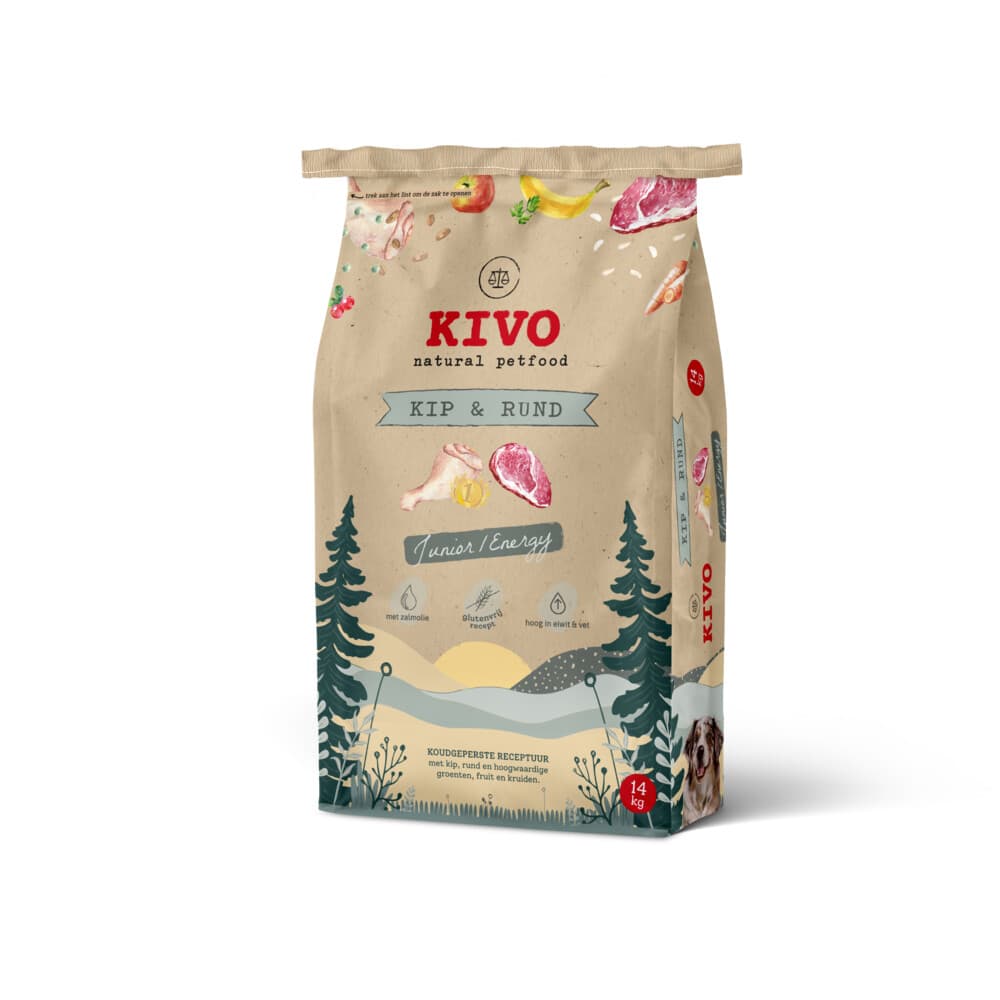 Kivo Junior Hondenvoer Droog Glutenvrij Energy Kip&Rund 14 kg