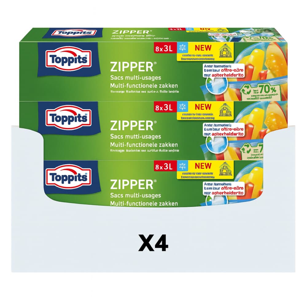 Toppits Zipper Multi-Functionele Zakken 3 liter 4 x 8 stuks