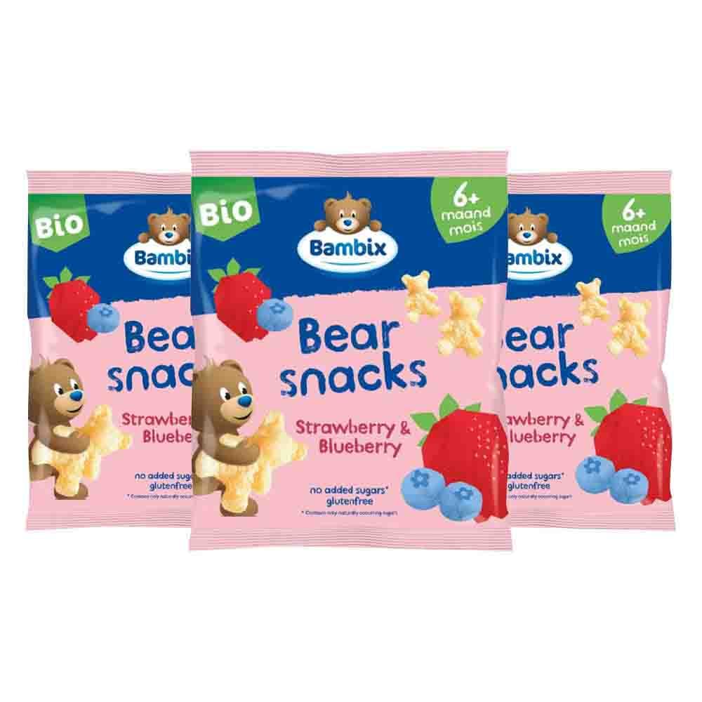 3x Bambix Bearsnacks 6+ mnd Aardbei Bosbes 180 gr
