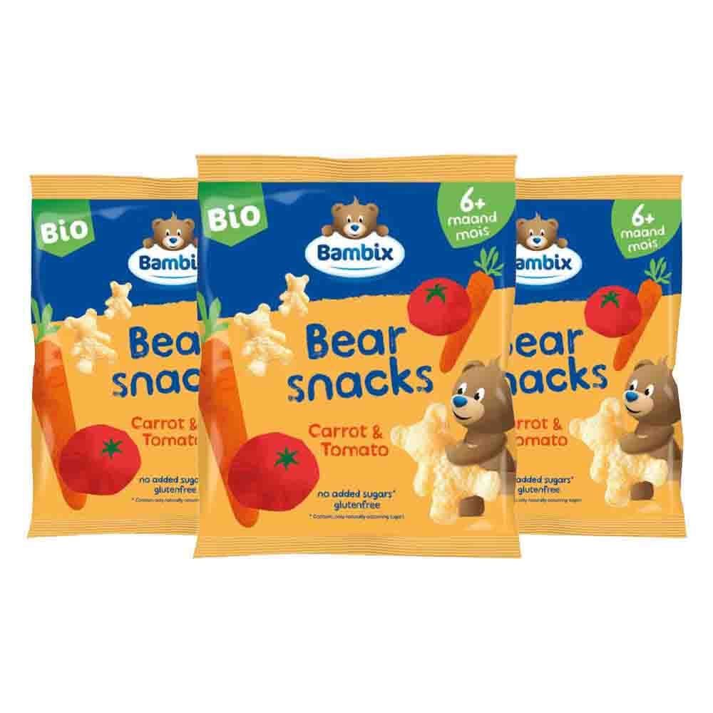 3x Bambix Bearsnacks 6+ mnd Wortel Tomaat 30 gr