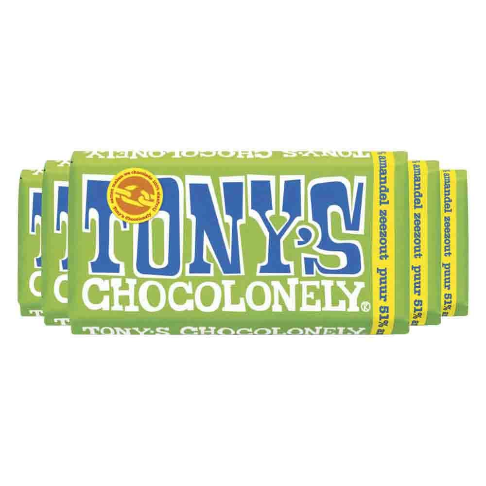 5x Tony's Chocolonely Puur Amandel Zeezout 47 gr