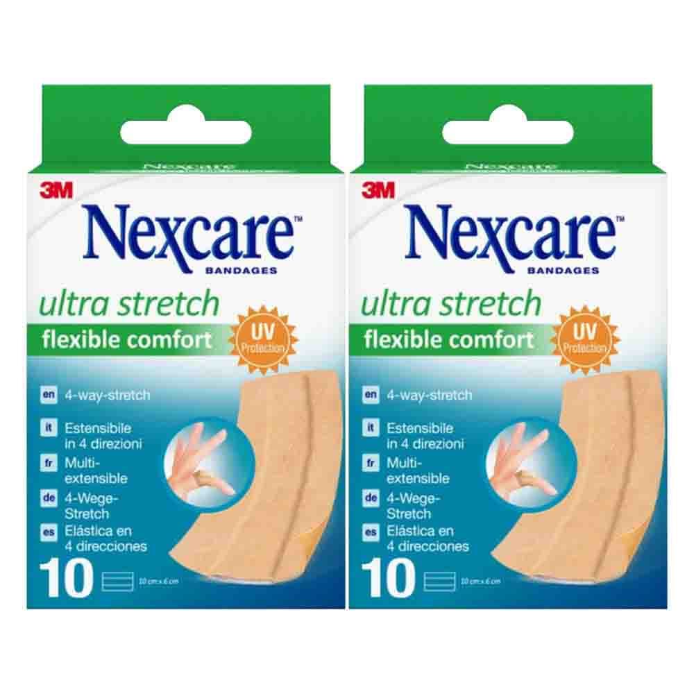 2x Nexcare Ultra strech Comfort Flexible Pleisters Band 10 x 6 cm 10 stuks