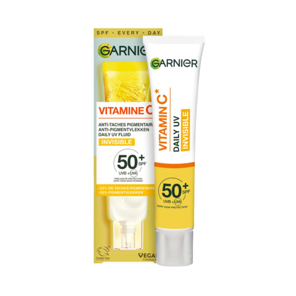 1+1 gratis: Garnier Vitamine C* Daily UV Anti-pigmentvlekken Fluid SPF 50+ Transparant 40 ml