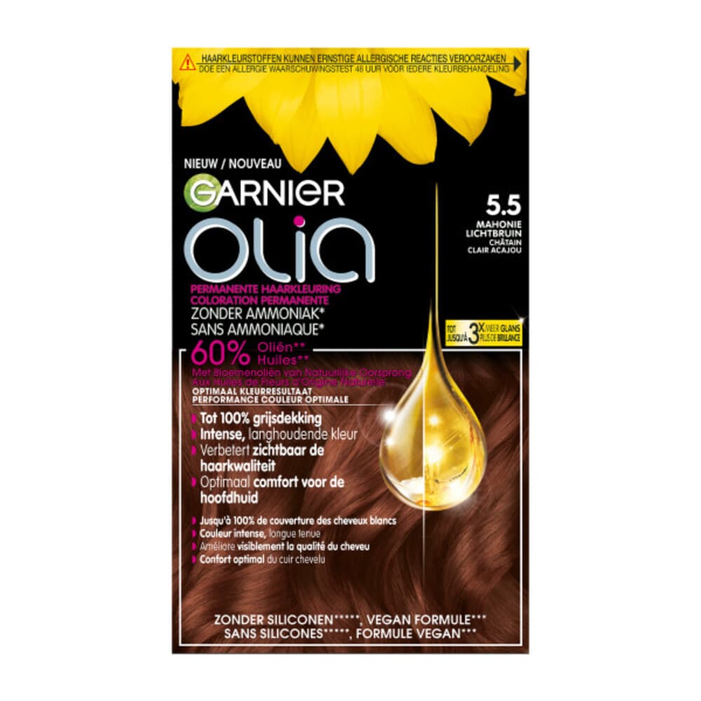 1+1 gratis: Garnier Olia Permanente Haarkleuring 5.5 Lichtbruin
