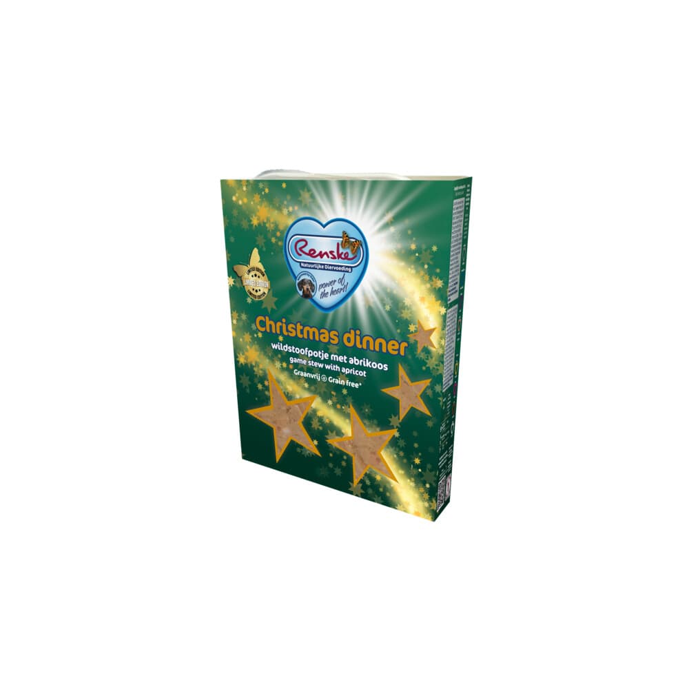 3+1 gratis: Renske Hondenvoer Vers Gestoomd Complete Menu Kerstdiner Eend&Hert 395 gr