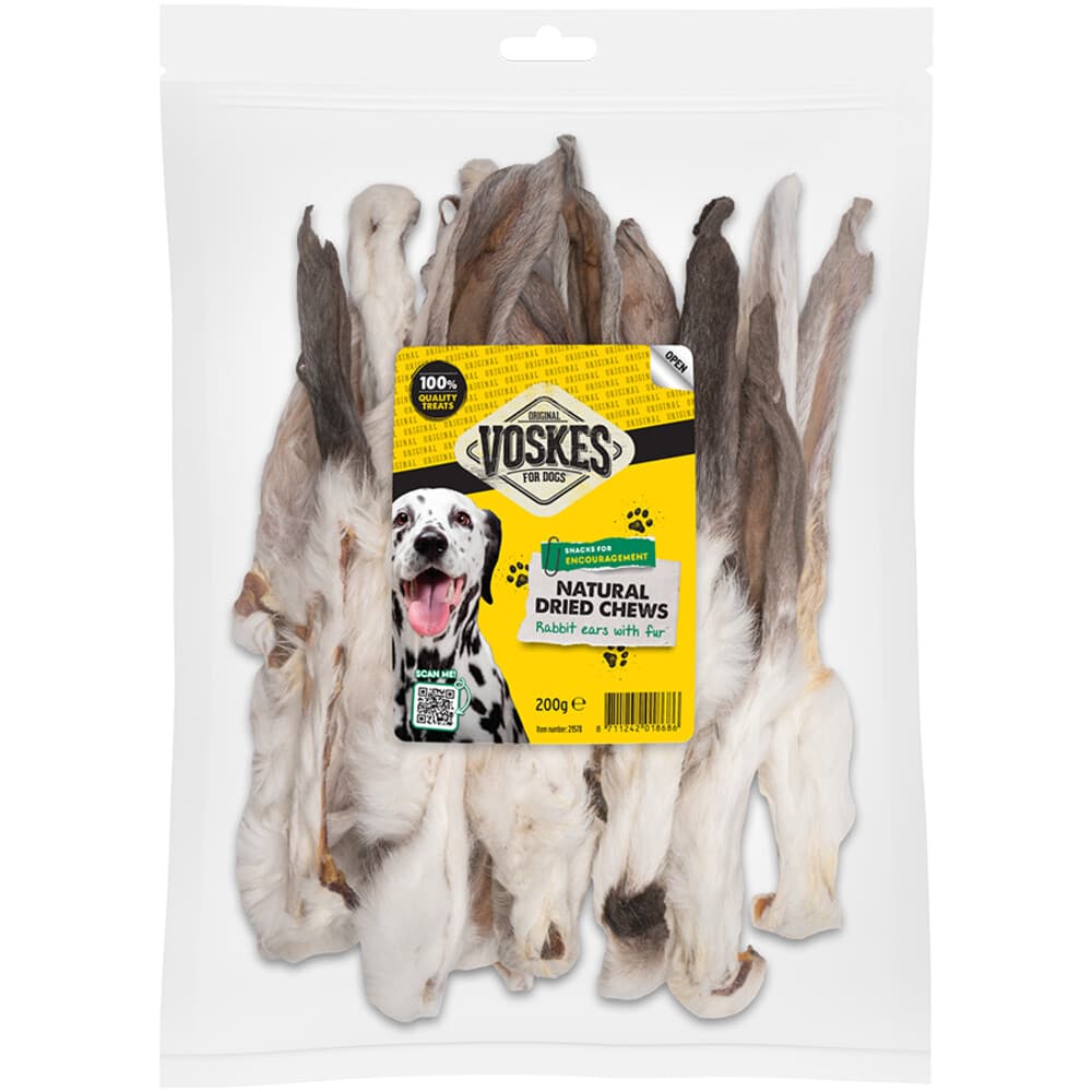 18x Voskes Hondensnack Konijnenoren met Vacht 200 gr