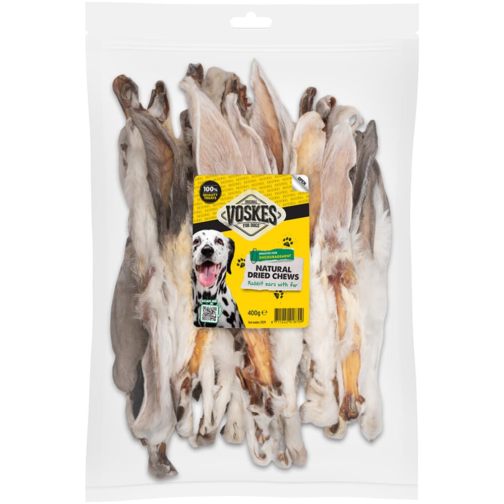 Voskes Hondensnack Konijnenoren met Vacht 400 gr