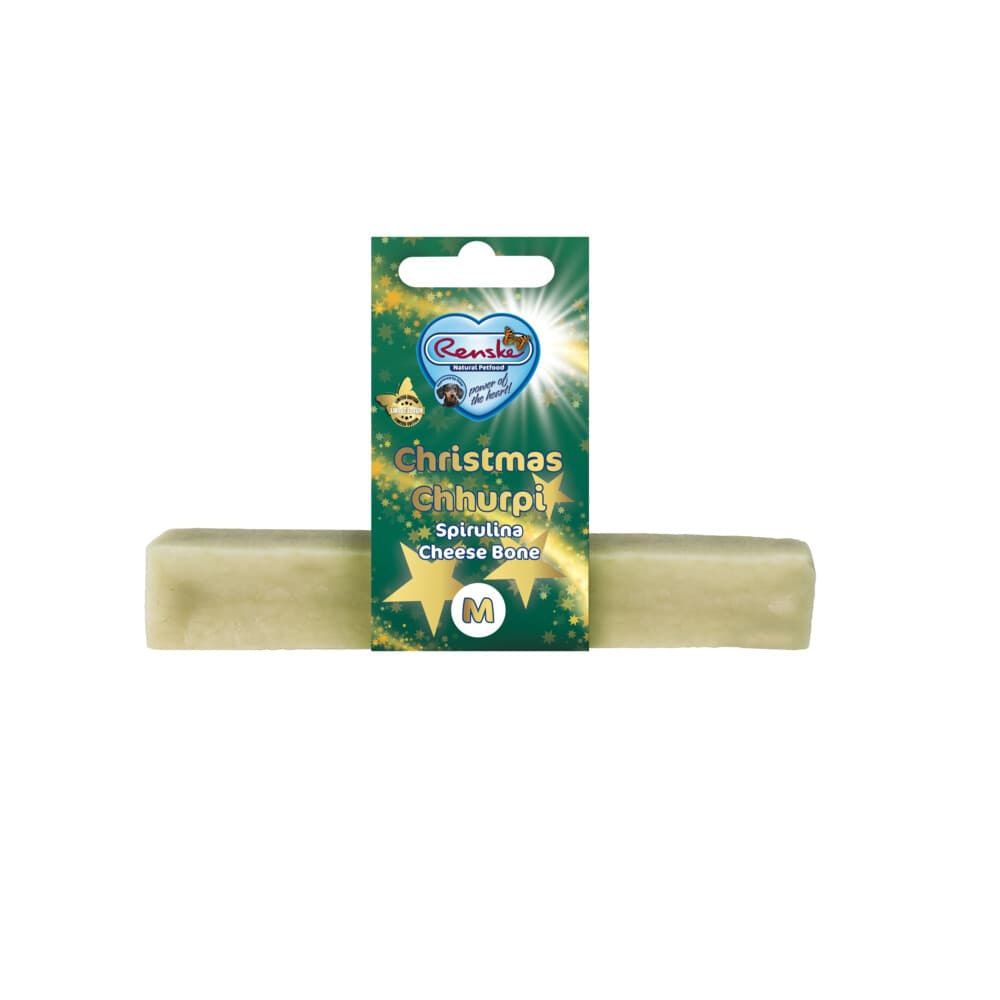 3+1 gratis: Renske Hondensnack Chhurpi Kerst Kauwkluif M Spirulina Vacht en Huid 48 gr