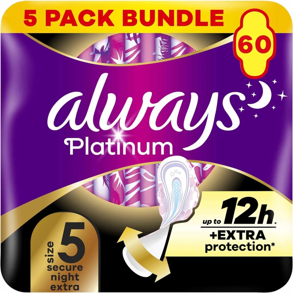 5x Always Maandverband Platinum Secure Night Extra Wings 12 stuks