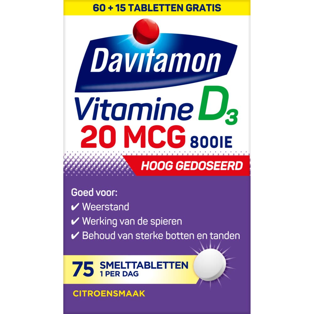 Gratis Verzending: Davitamon Vitamine D3 20mcg Hoog Gedoseerd 75 smelttabletten