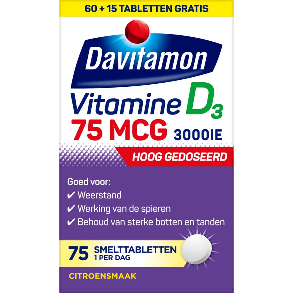 Gratis Verzending: Davitamon Vitamine D3 75mcg Hoog Gedoseerd 75 smelttabletten