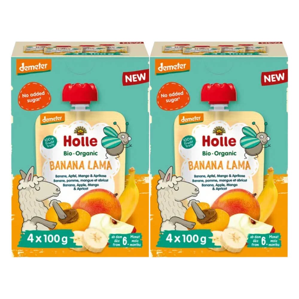 2x Holle Knijpfruit Multipack 6+ mnd Banana Lama 4 stuks