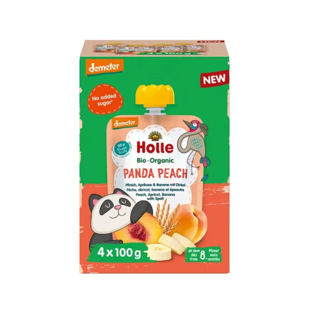 Holle Knijpfruit Multipack 8+ mnd Panda Peach 4 stuks