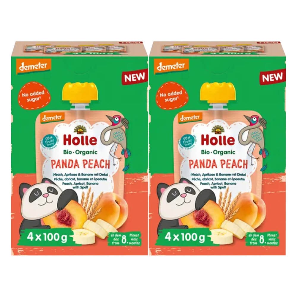 2x Holle Knijpfruit Multipack 8+ mnd Panda Peach 4 stuks