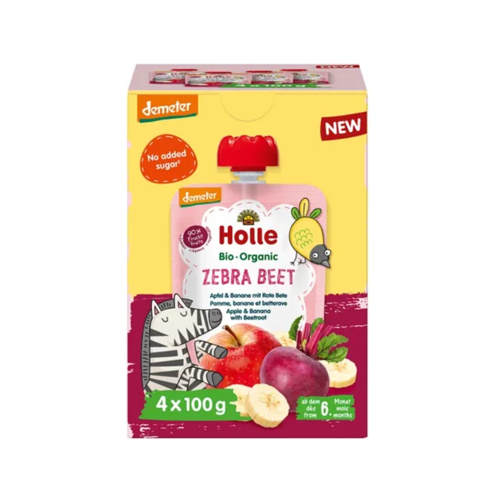Holle Knijpfruit Multipack 8+ mnd Zebra Beet 4 stuks