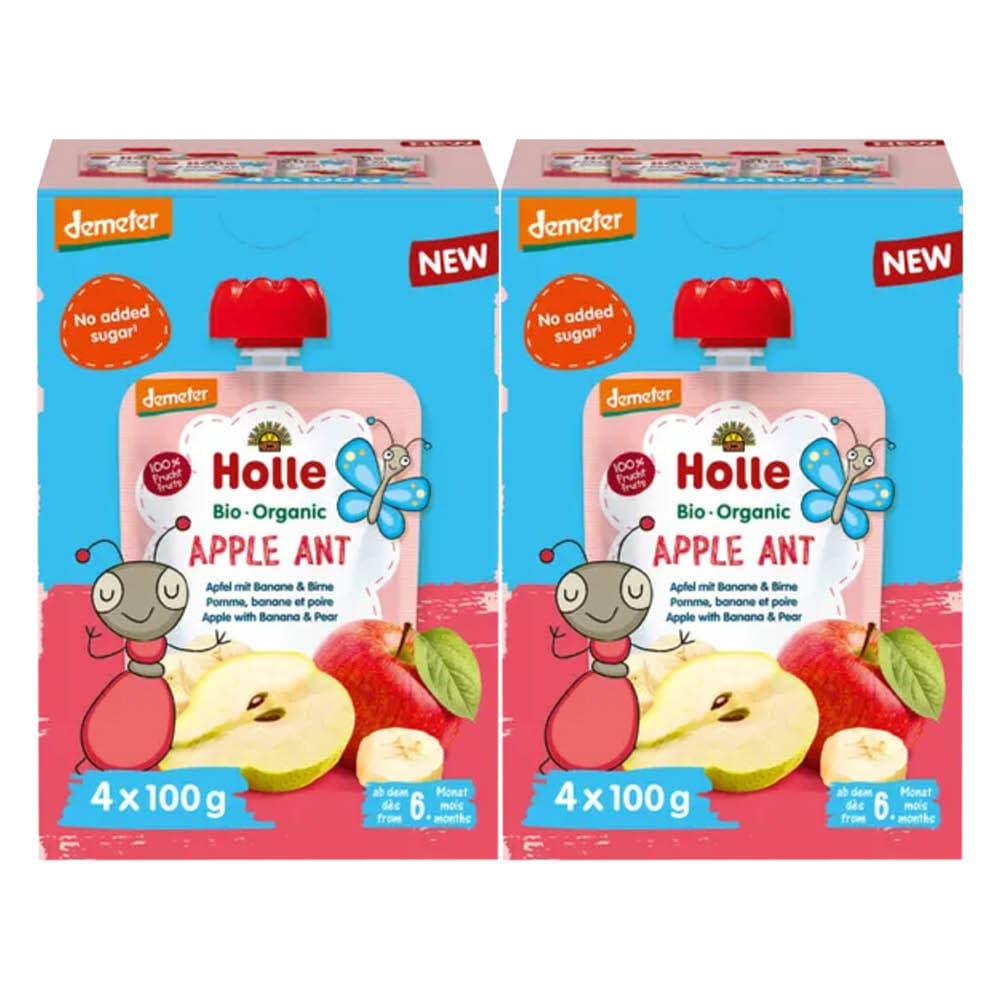 2x Holle Knijpfruit Multipack 8+ mnd Apple Ant 4 stuks