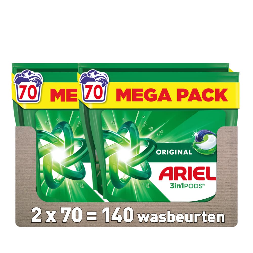 2x Ariel 3in1 Wasmiddel Pods Original 70 stuks