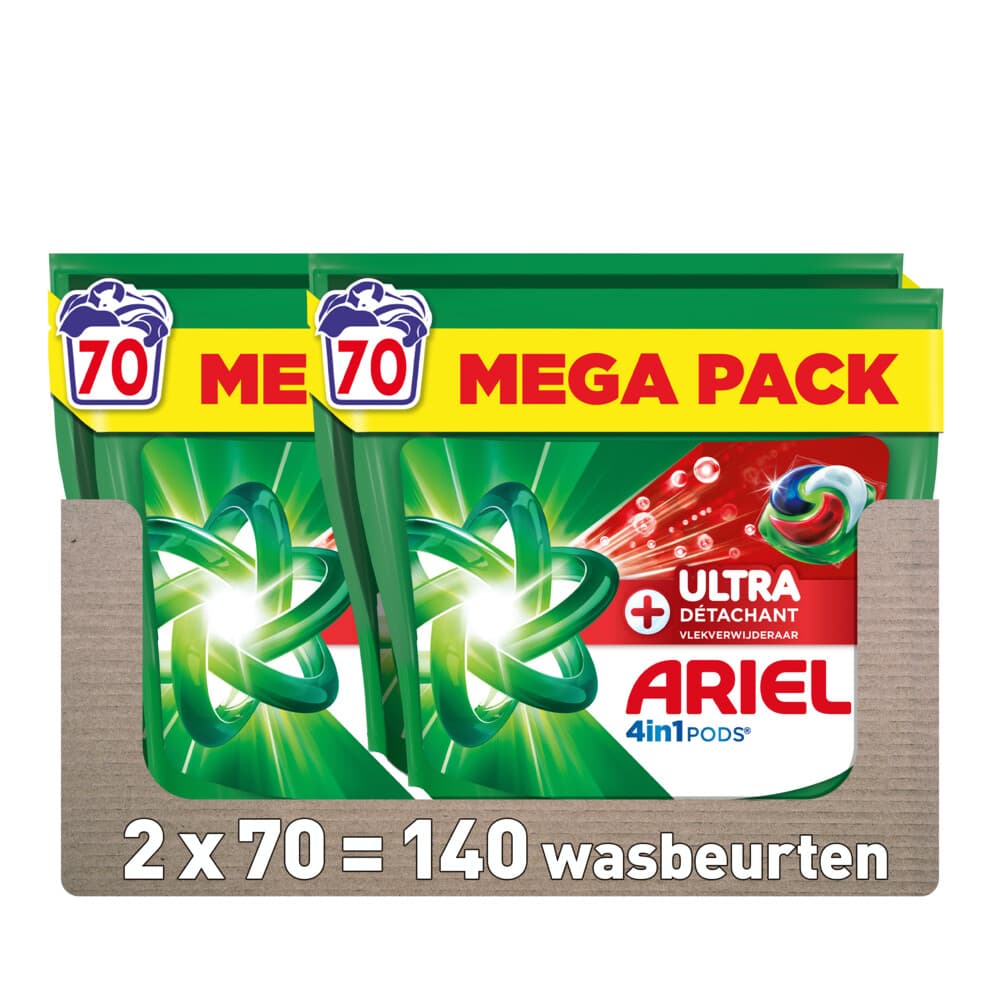 2x Ariel 4in1 Wasmiddel Pods Ultra Vlekverwijderaar 70 stuks
