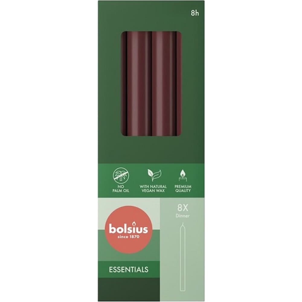 3+1 gratis: Bolsius Tafelkaarsen Velvet Red 8 Stuks