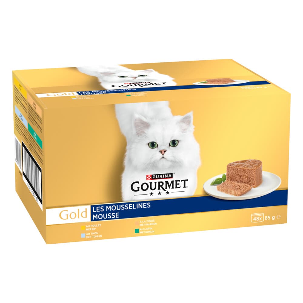 Gourmet Gold Kattenvoer Nat Mousse Multipack Kip&Tonijn&Kalkoen&Konijn 48 x 85 gr