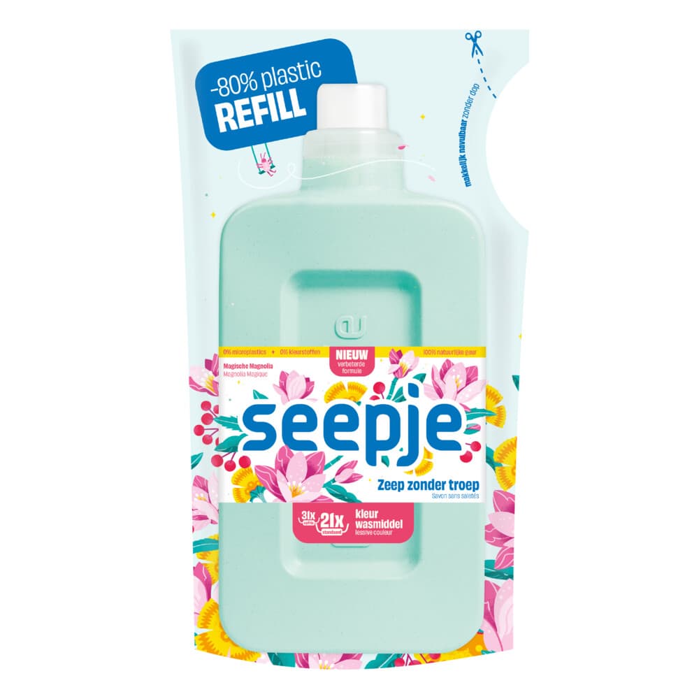 6x Seepje Wasmiddel Kleur Magische Magnolia Navulling 945 ml